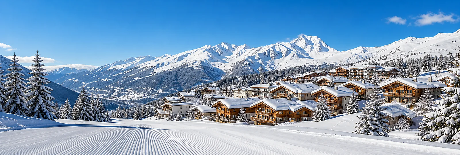 Meribel ski slopes and snowy mountain panorama