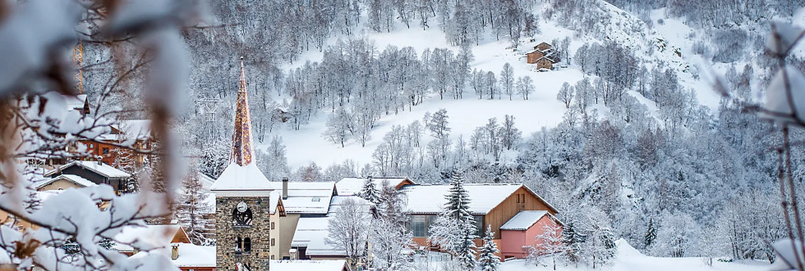 Snow-covered Saint-Martin-de-Belleville village and church