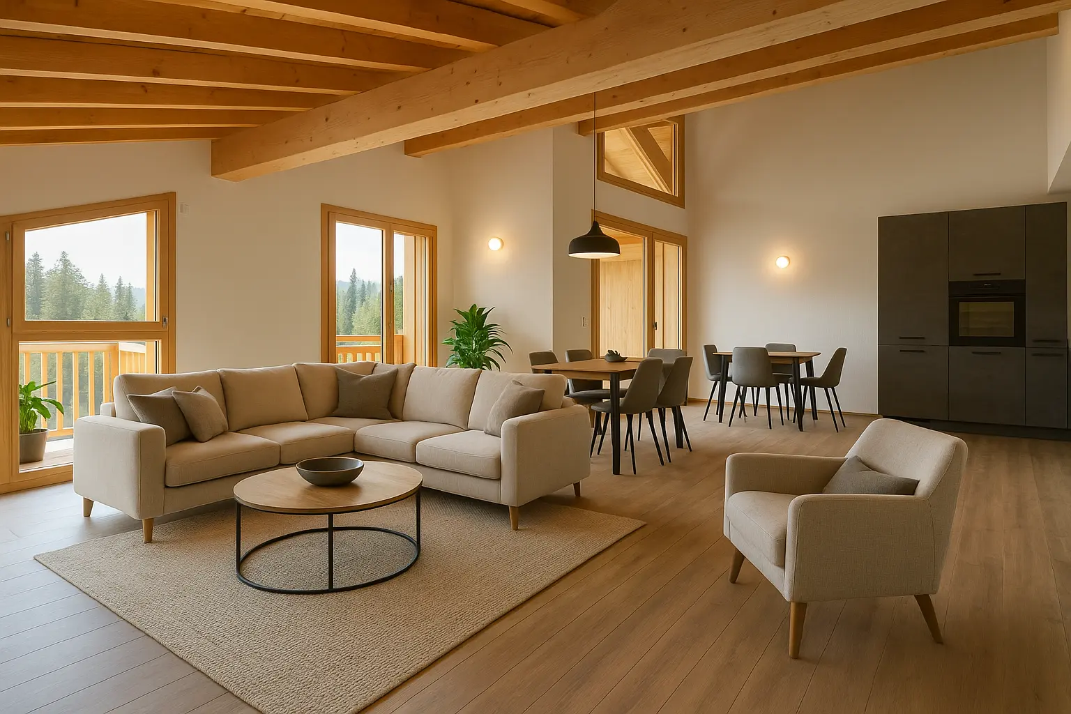 C302 attic penthouse 3D render living room alpaga les carroz