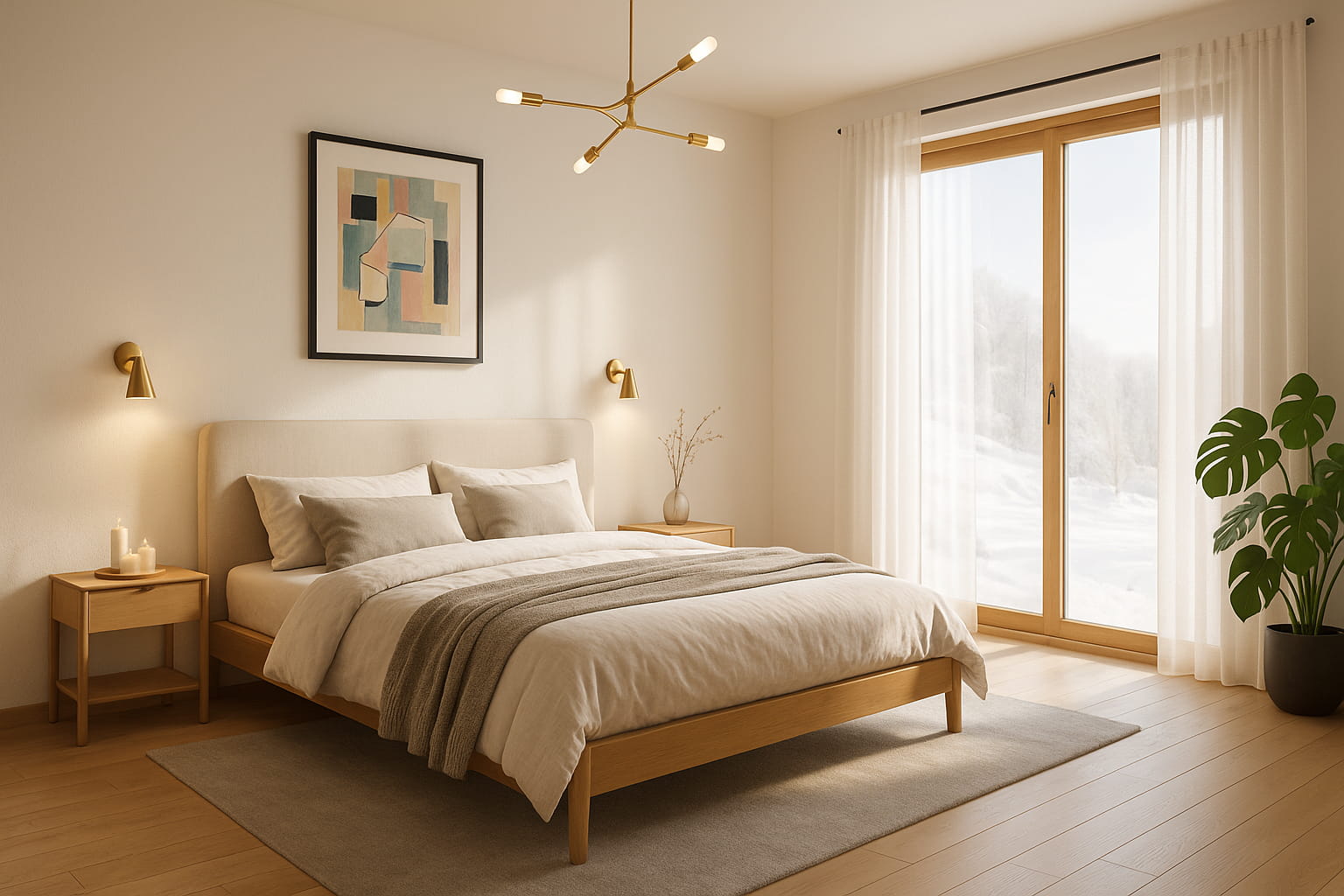 clean modern alpine bedroom interior