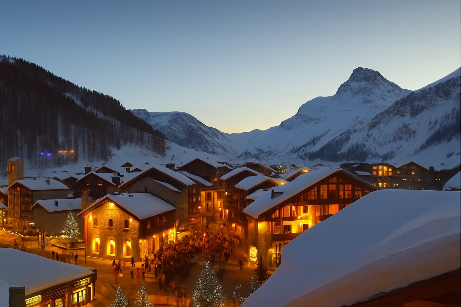 Val d'Isère Properties for Sale - Village at Night.