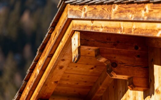 Detail of wood on a chalet roof.