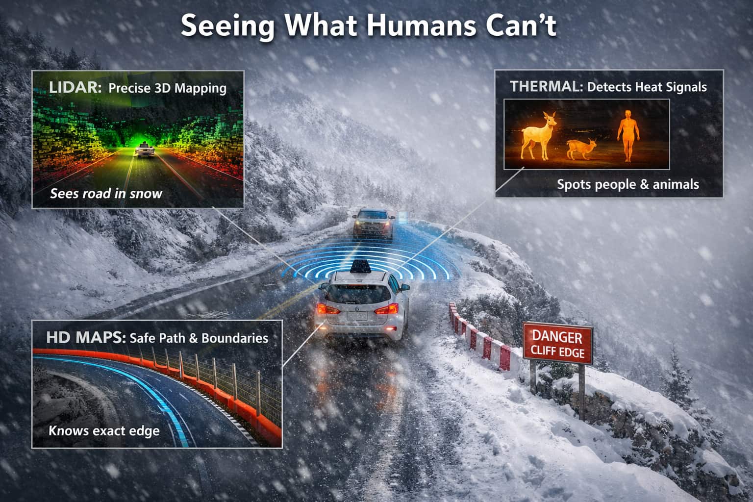 self driving caution in the mountain